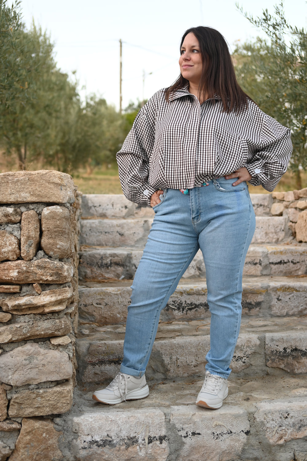 Chaqueta bomber ligera de cuadros vichy