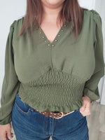 Blusa de escote en V y cintura elástica