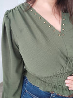 Blusa de escote en V y cintura elástica