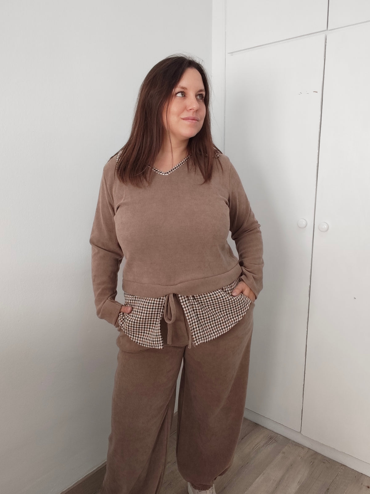 Sudadera de Pana con Cuello de Cuadros
