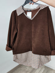 Sudadera de Pana con Cuello de Cuadros