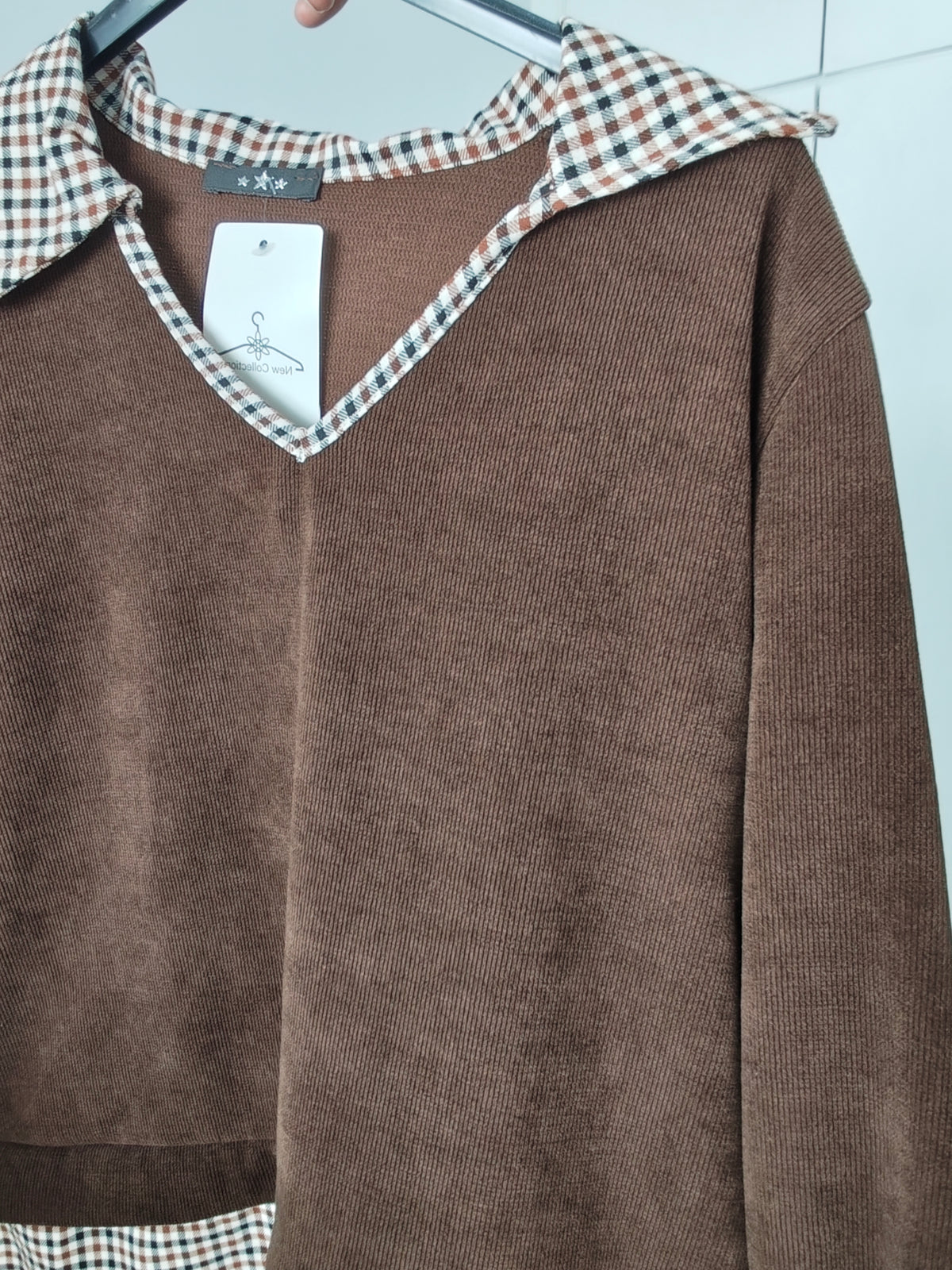 Sudadera de Pana con Cuello de Cuadros