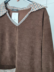 Sudadera de Pana con Cuello de Cuadros