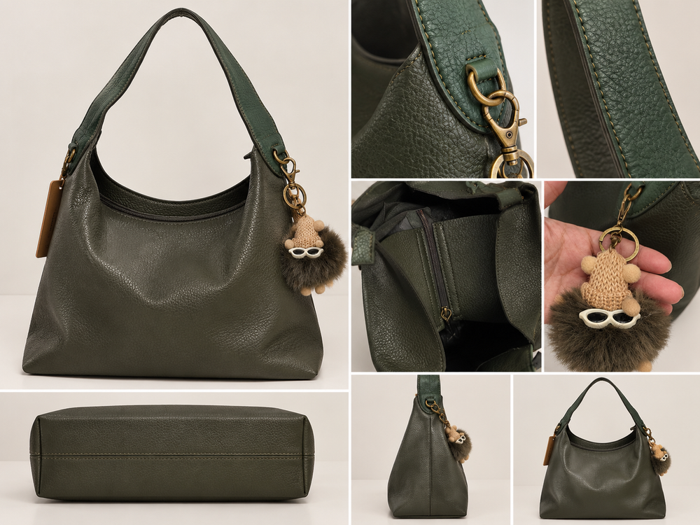 Conjunto de Bolsos Verde Caqui con Llavero