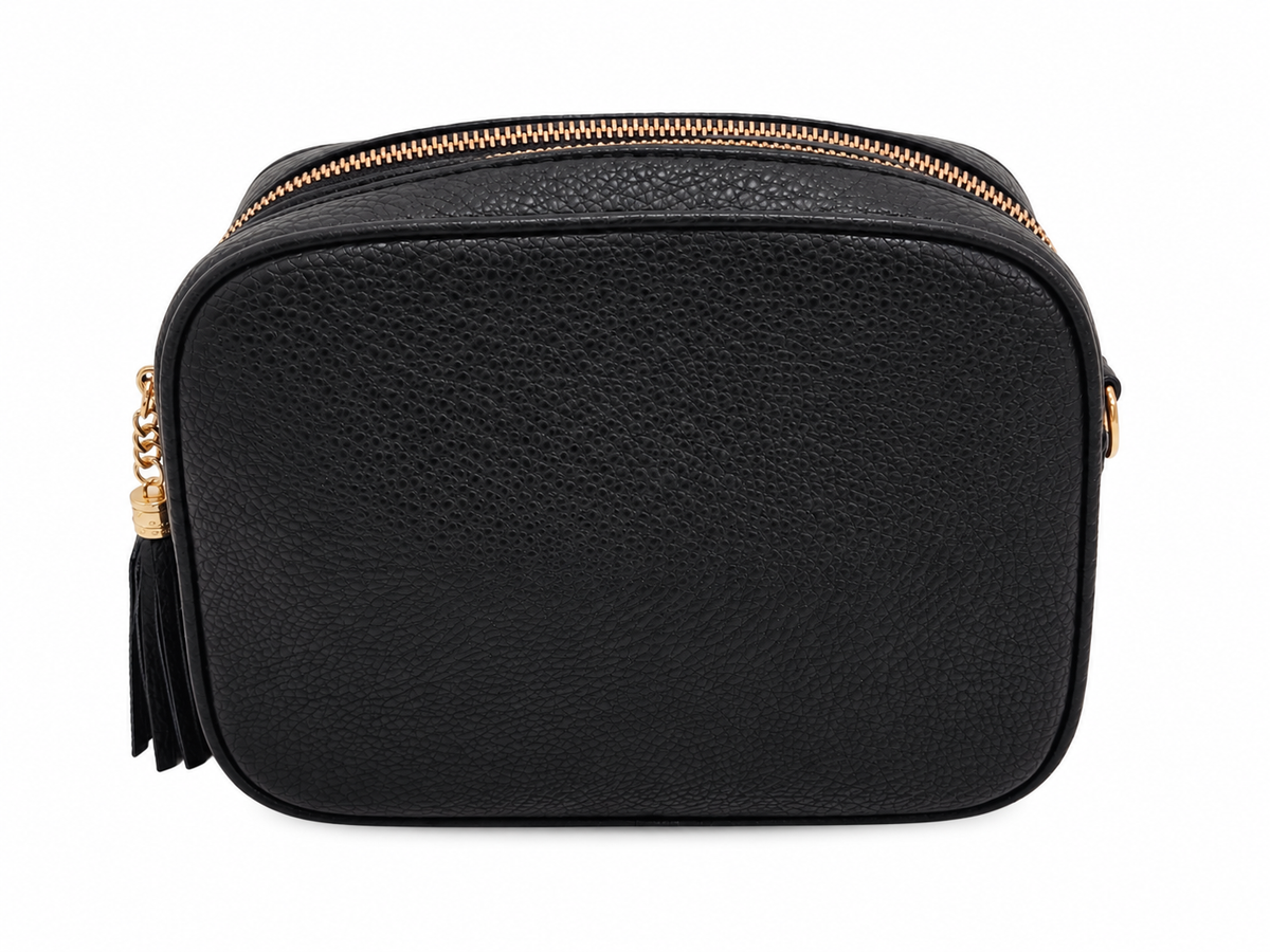 Bolso Bandolera Negro con Correa Estampada